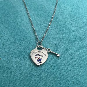 Inspired cruise line ship in red & blue sterling heart necklace